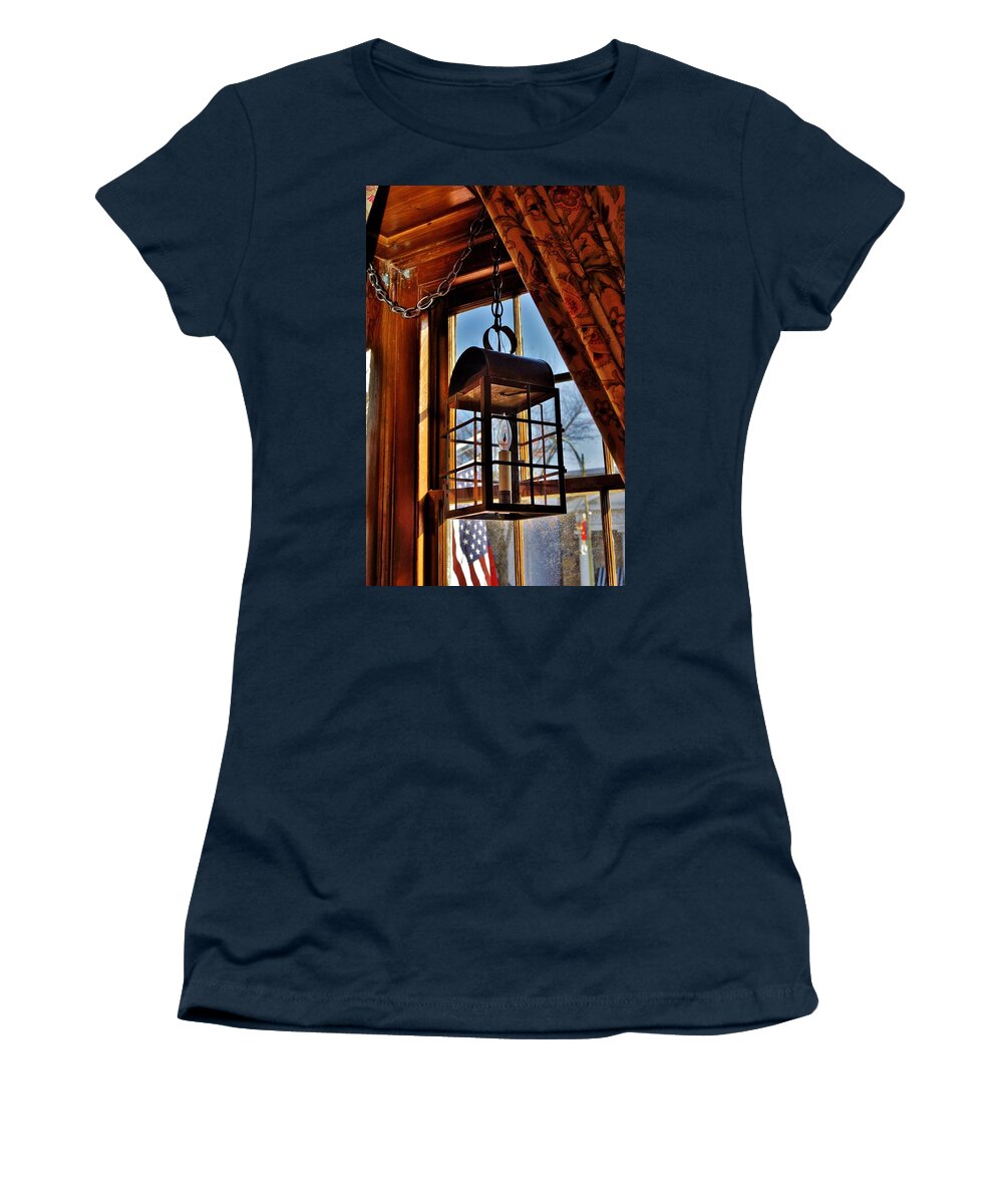 Lantern Women's T-Shirt featuring the photograph The Lantern in the Window by Jean Goodwin Brooks