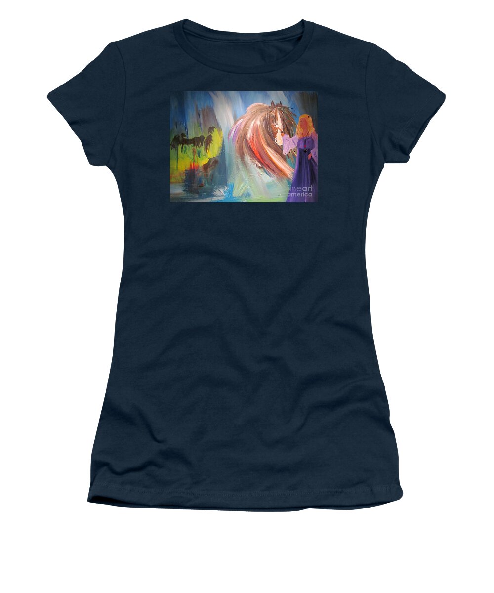 Horses Women's T-Shirt featuring the painting The Majik of Horses by Susan Voidets