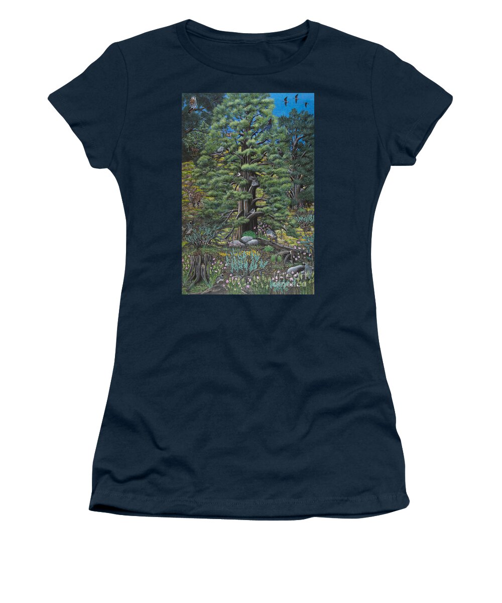 Juniper Tree Women's T-Shirt featuring the painting The Old Juniper Tree by Jennifer Lake