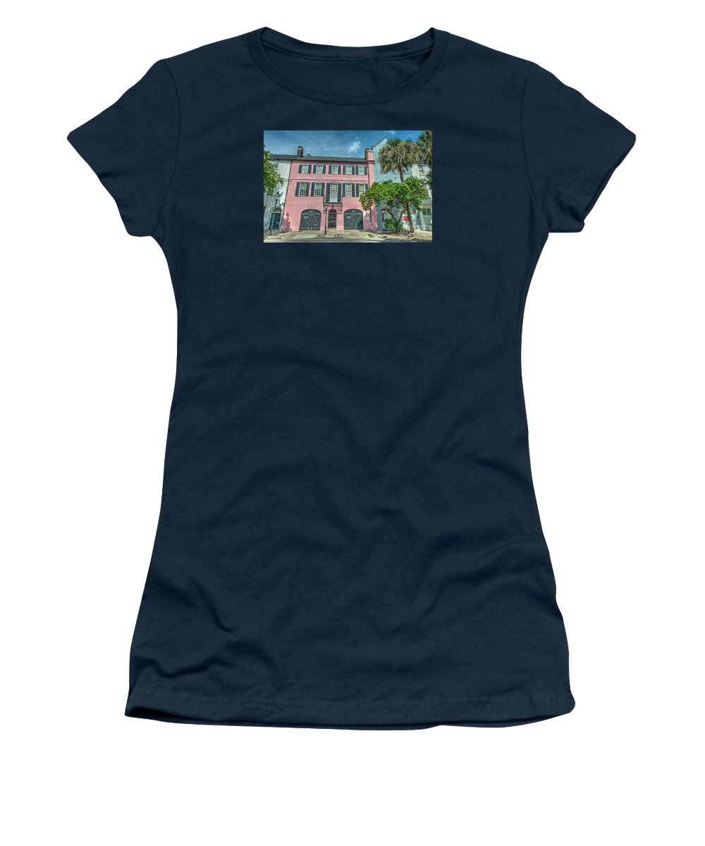 Rainbow Row Women's T-Shirt featuring the photograph The Pink House by Dale Powell