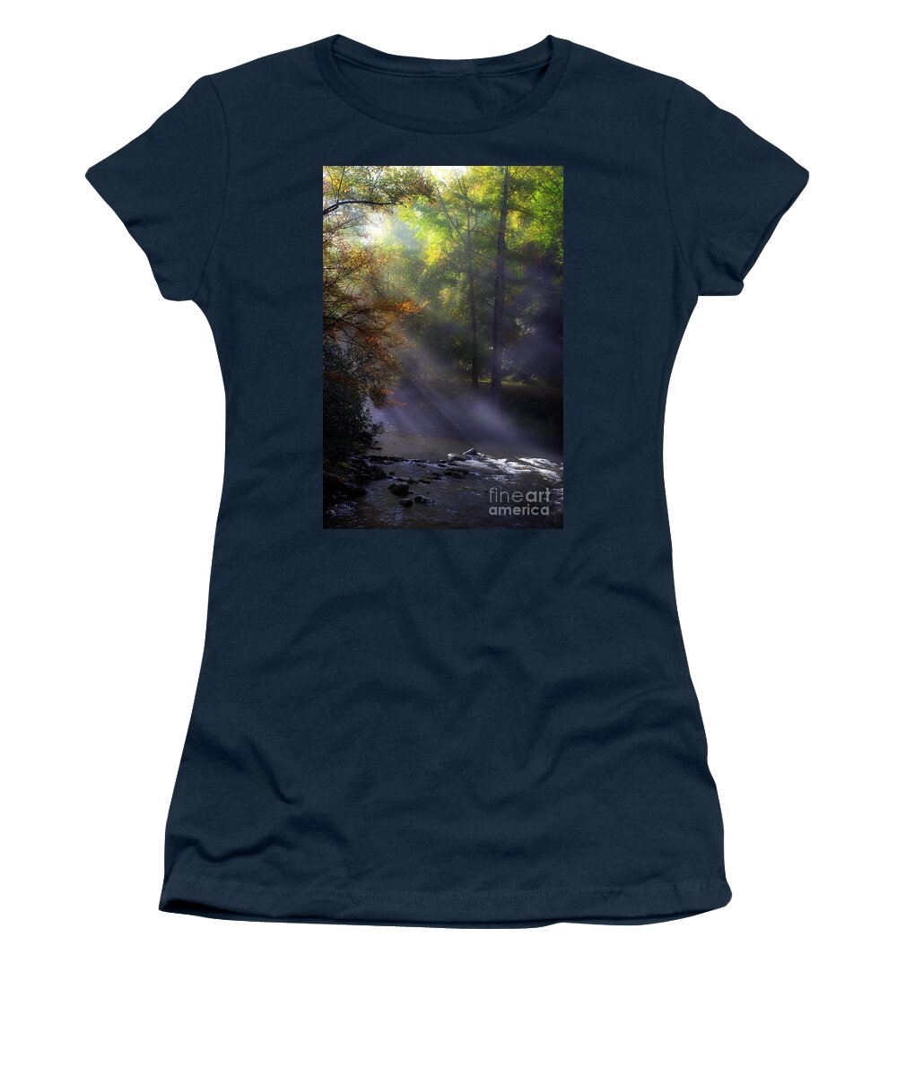River Scene Women's T-Shirt featuring the photograph The River's Embrace by Michael Eingle