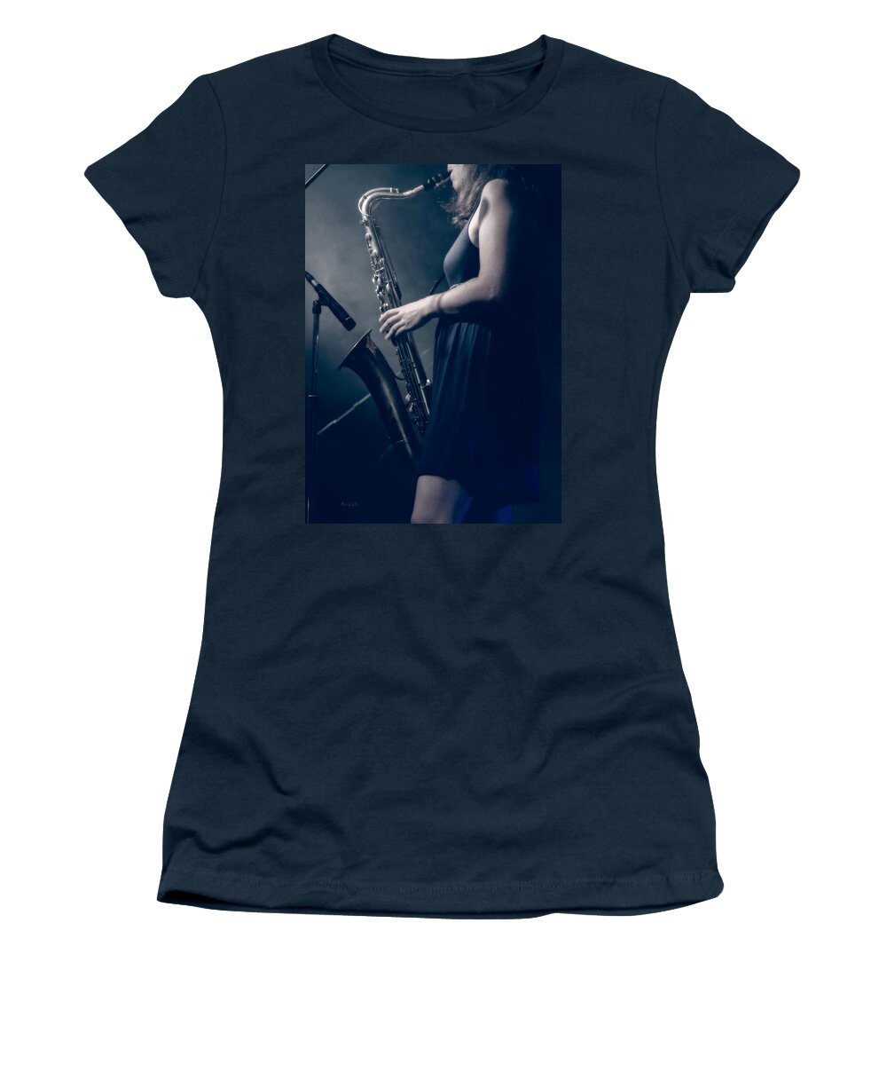 Sax Women's T-Shirt featuring the photograph The Saxophonist Sounds In The Night by Bob Orsillo