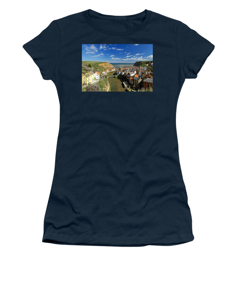 Britain Women's T-Shirt featuring the photograph The Seaside Village of Staithes by Rod Johnson