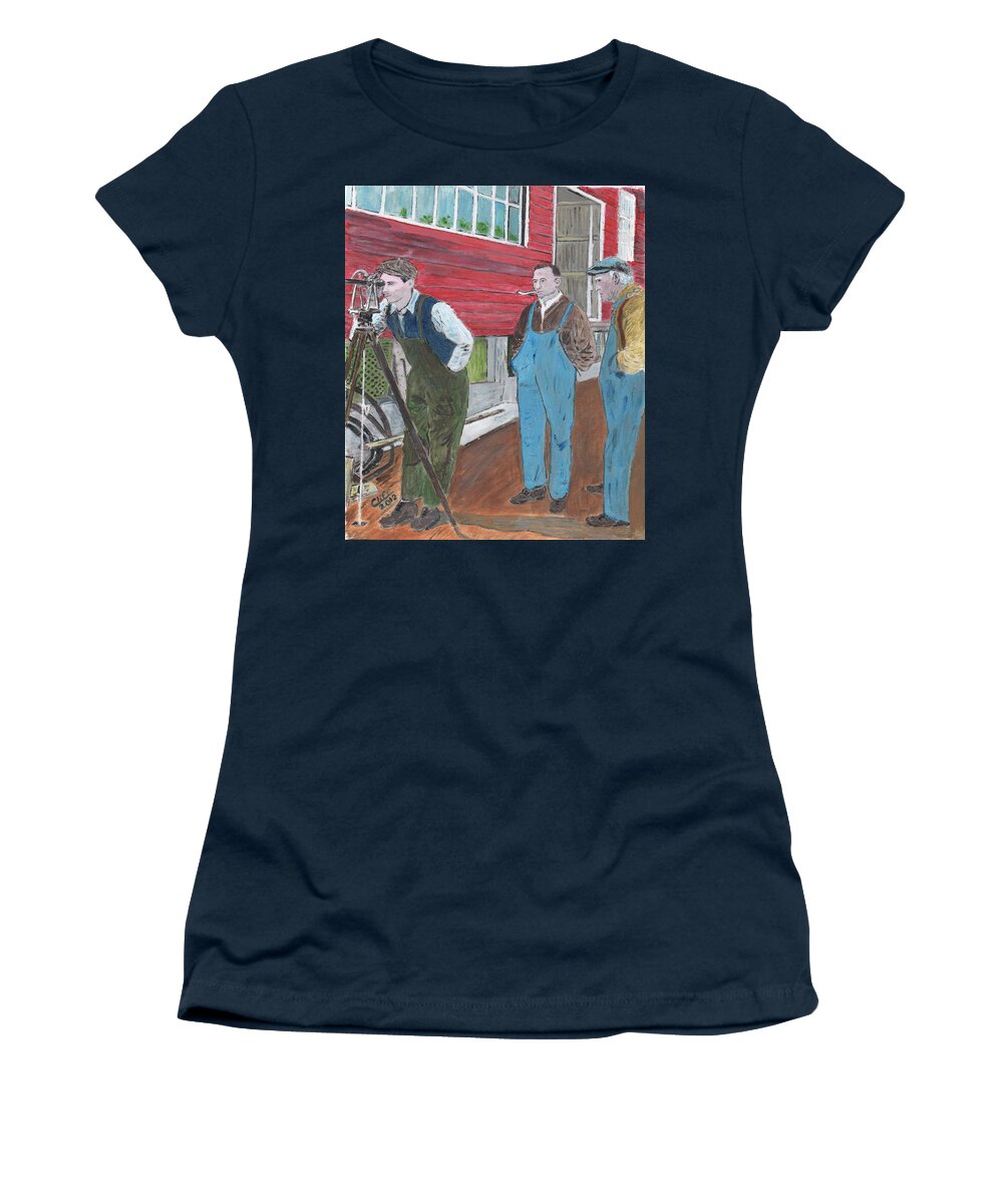Red Women's T-Shirt featuring the painting The Surveyor by Cliff Wilson