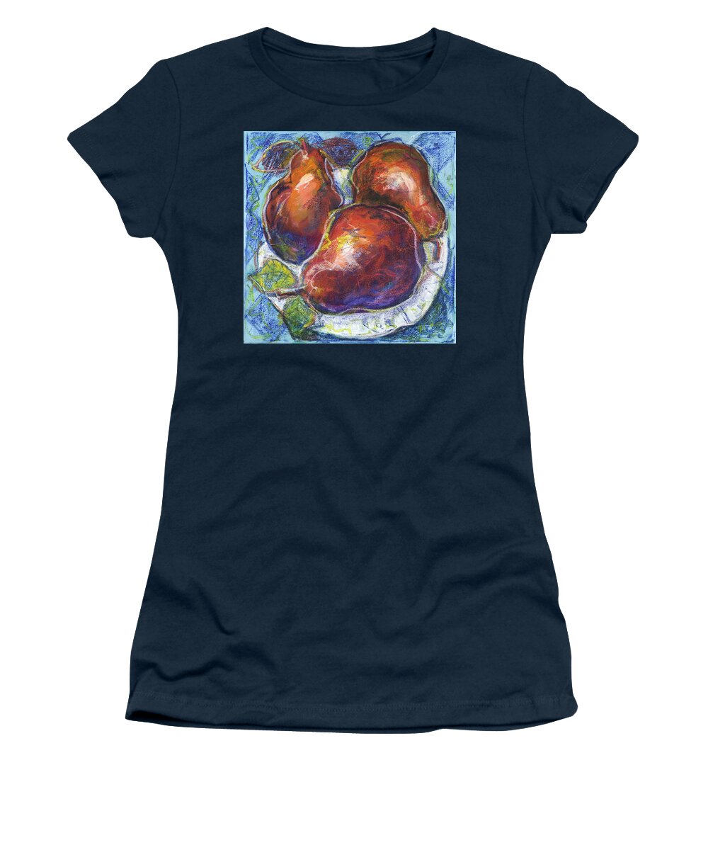 Still Life Women's T-Shirt featuring the painting Three pears on a white plate by Maxim Komissarchik