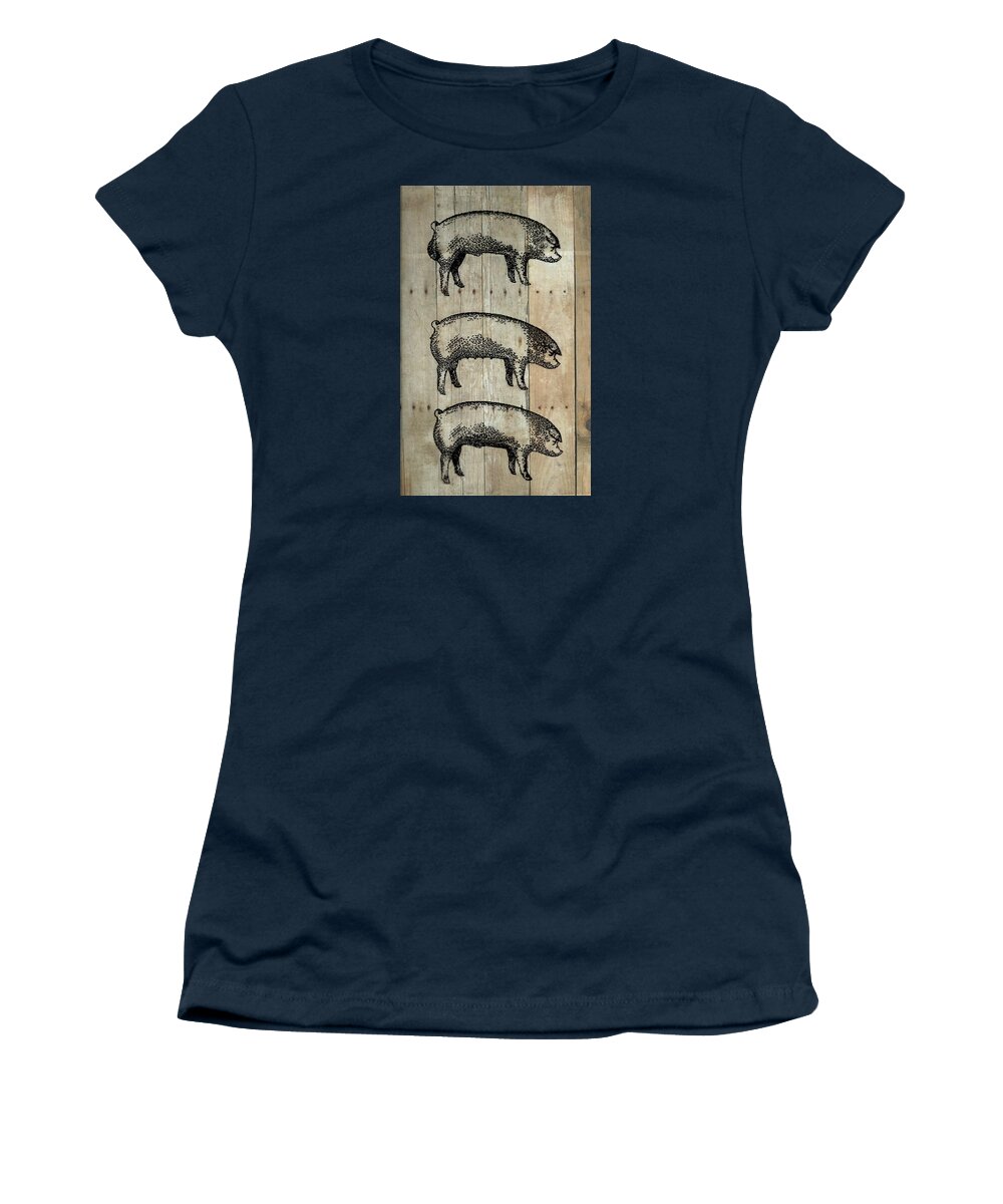 Chester White Boar Women's T-Shirt featuring the photograph Three Pigs 1 by Larry Campbell