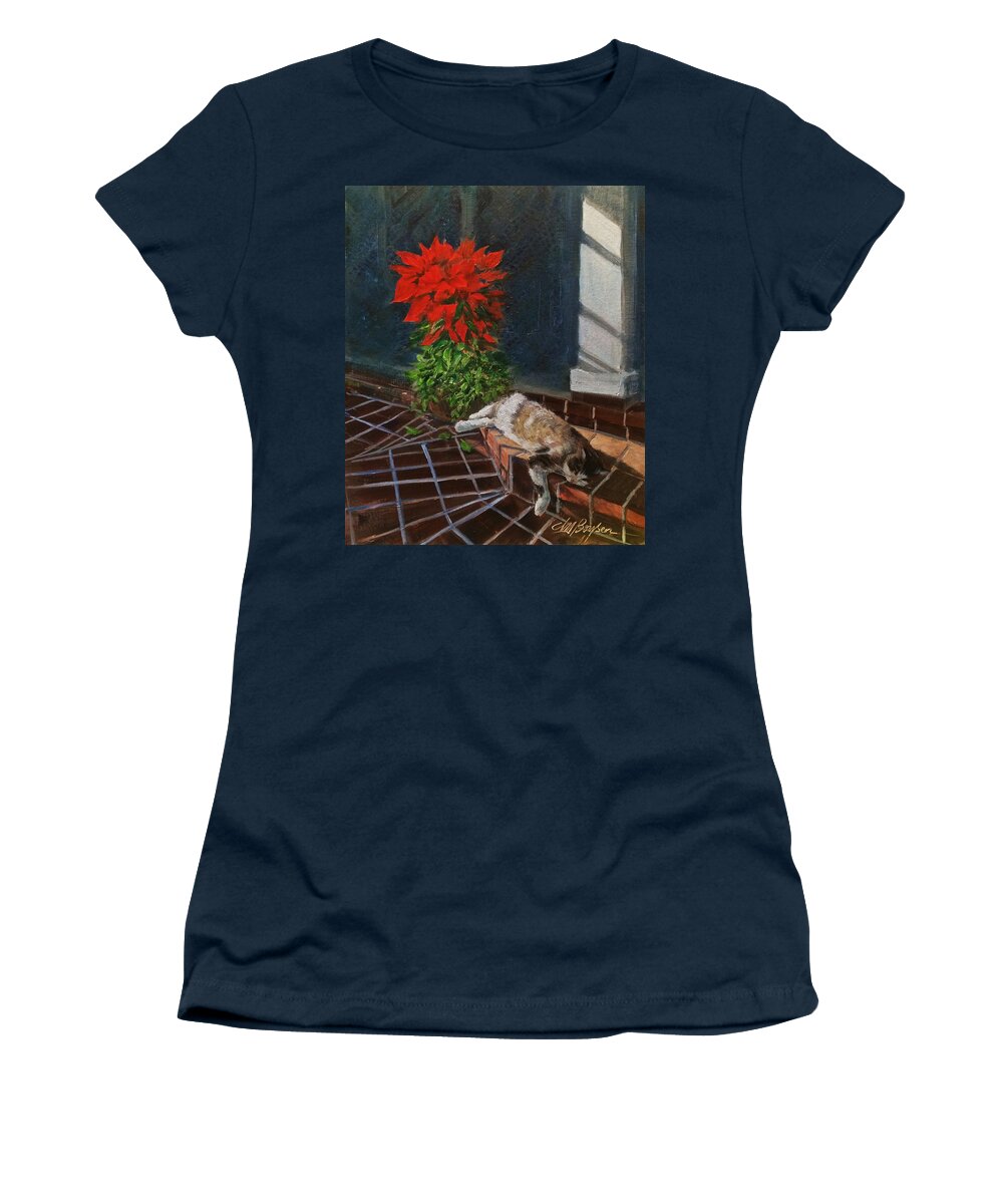 Cat Painting Women's T-Shirt featuring the painting Tiger Lily in Repose by Maryann Boysen