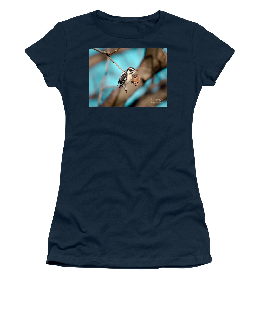 Animal Women's T-Shirt featuring the photograph Tiny Downy On Hickory Nut by Robert Frederick