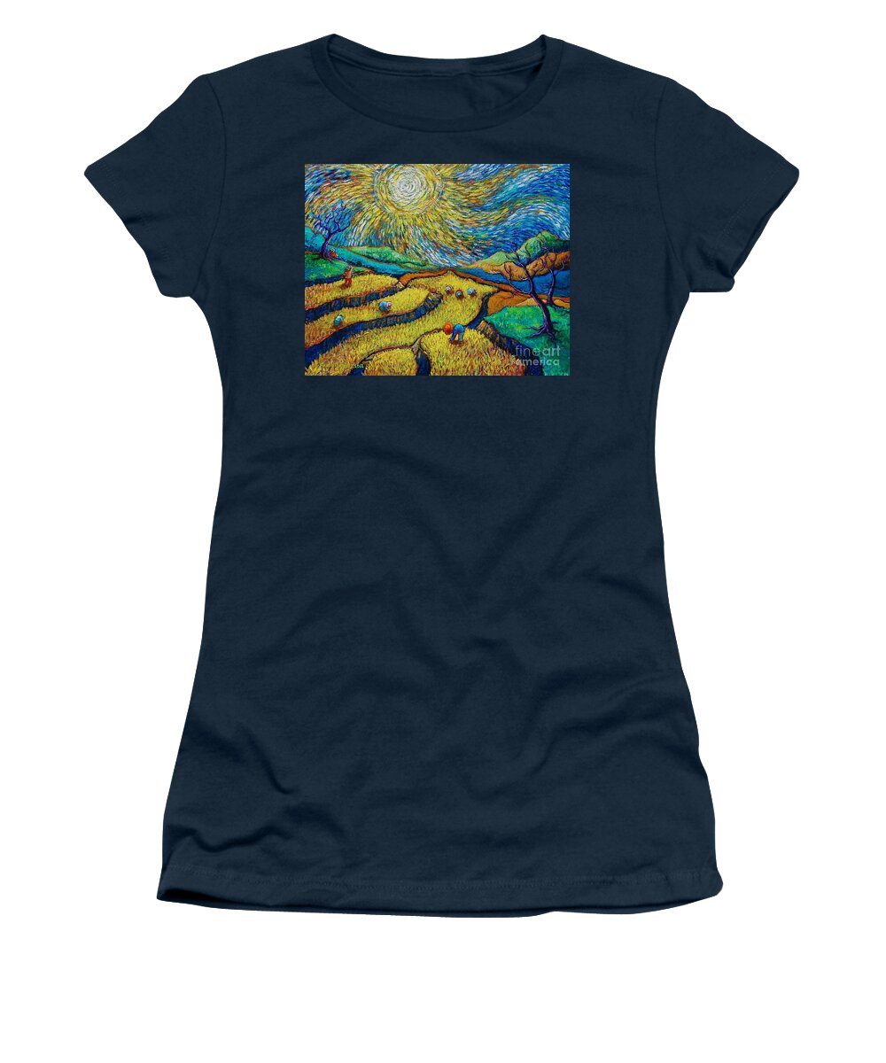 Paul Hilario Women's T-Shirt featuring the painting Toil Today Dream Tonight diptych painting number 1 after Van Gogh by Paul Hilario