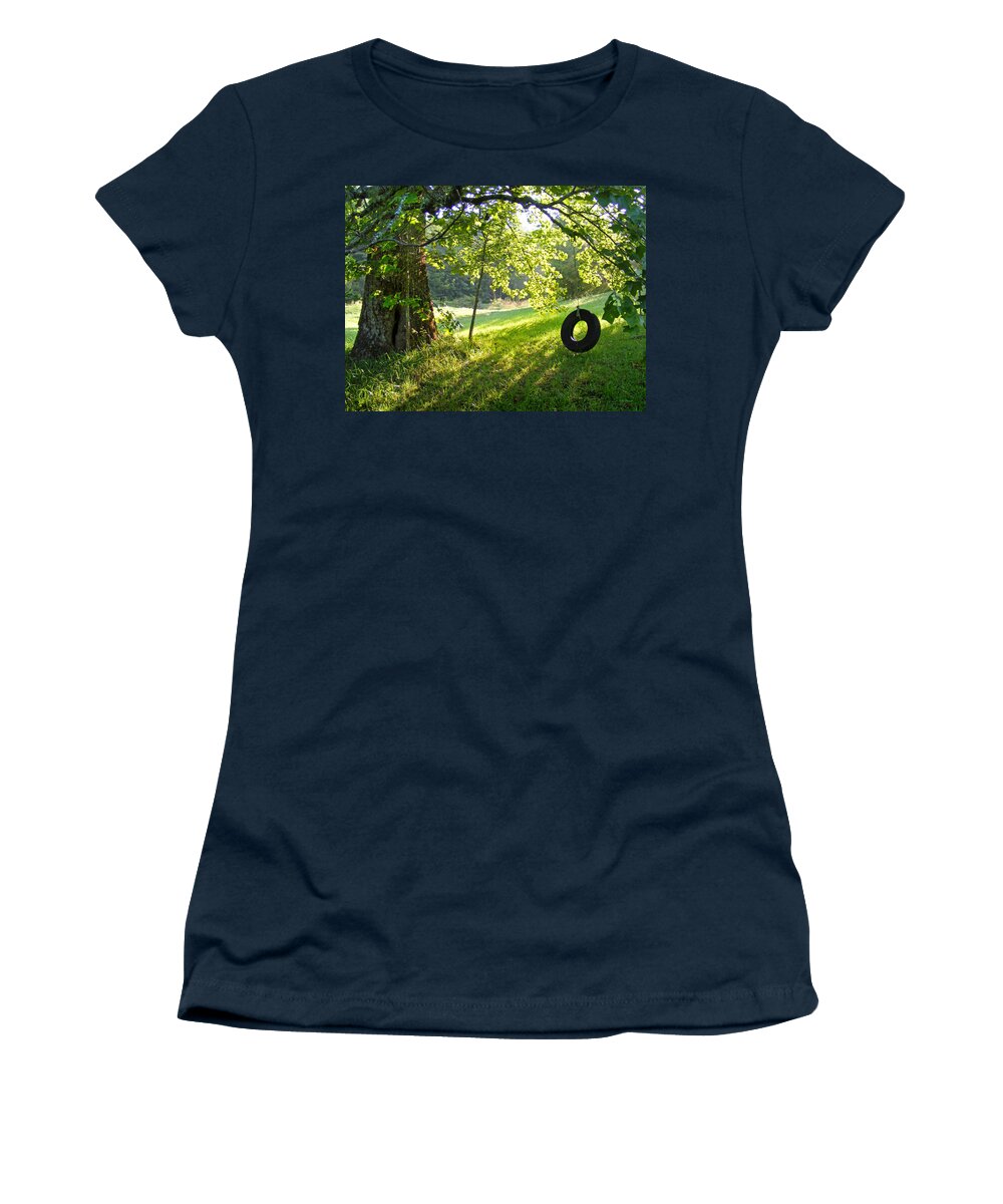 Trees Women's T-Shirt featuring the photograph Tree and Tire Swing in Summer by Duane McCullough