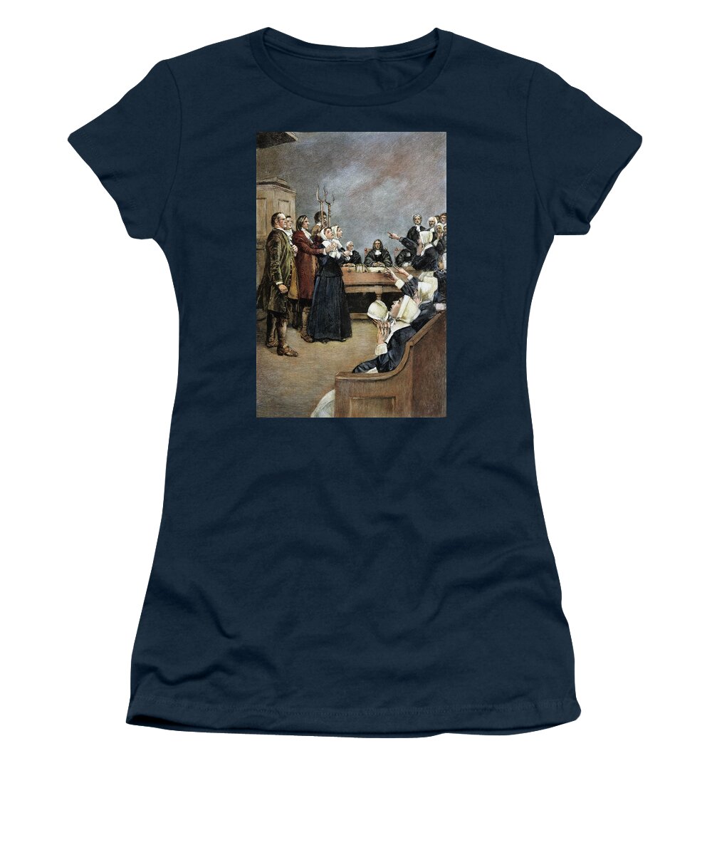 1692 Women's T-Shirt featuring the drawing Trial Of Two Witches,salem by Howard Pyle