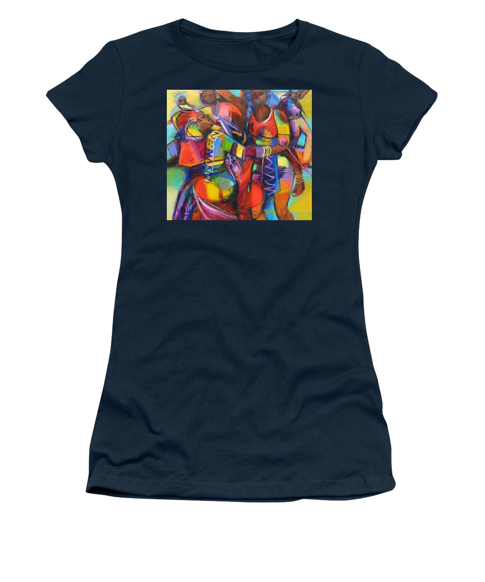 Abstract Women's T-Shirt featuring the painting Trinidad Carnival by Cynthia McLean