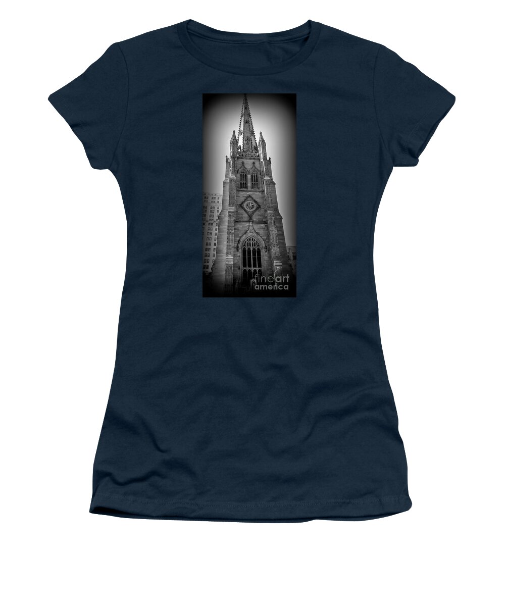 Trinity Church Women's T-Shirt featuring the photograph Trinity Church Clock Tower - New York by Miriam Danar