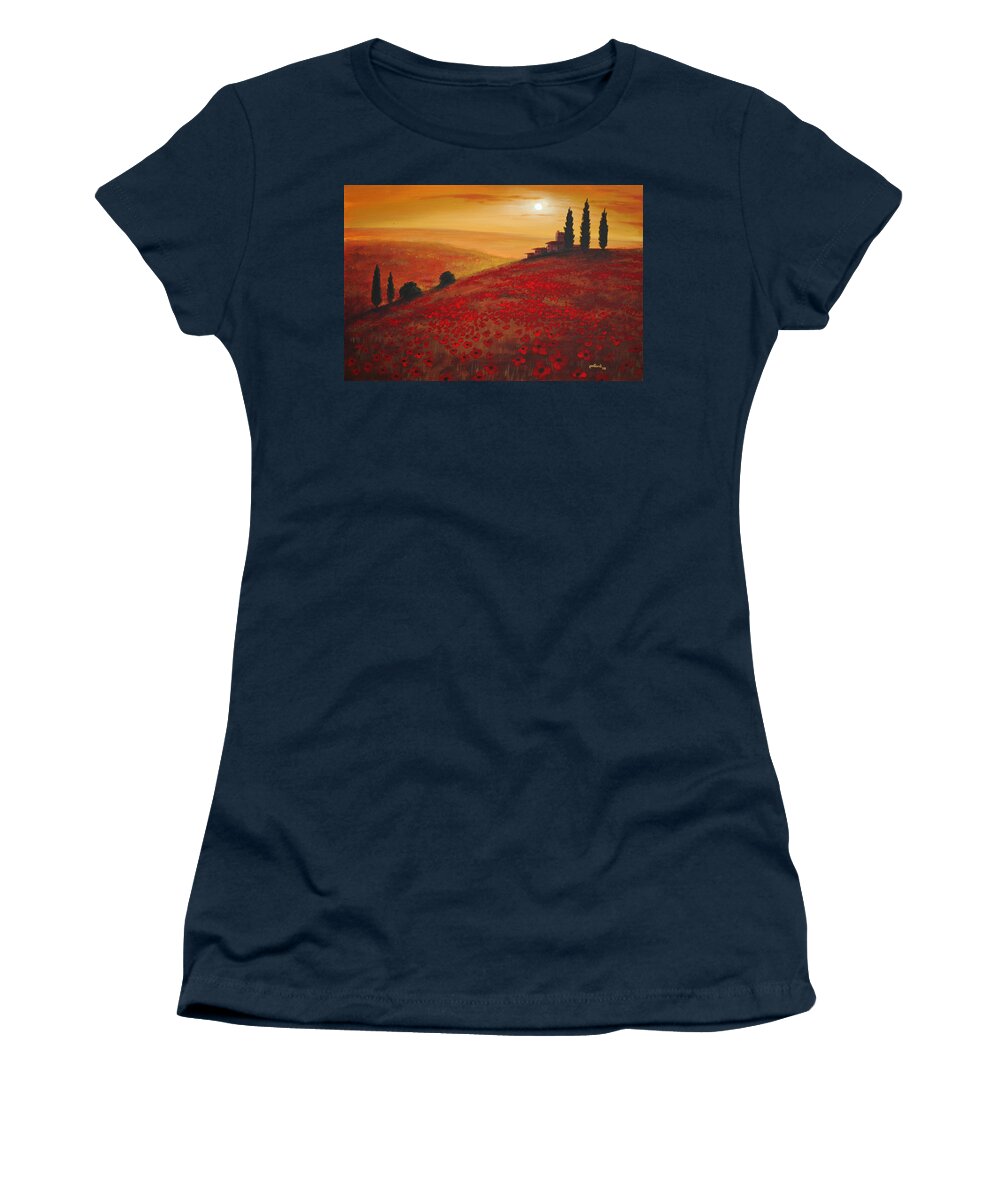 Poppies Women's T-Shirt featuring the painting Tuscan Sunset by Glenn Pollard