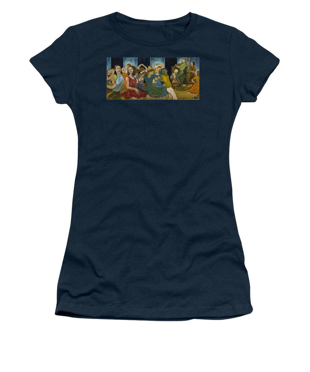 Painting Women's T-Shirt featuring the painting Twirly Gig by Laura Lee Cundiff