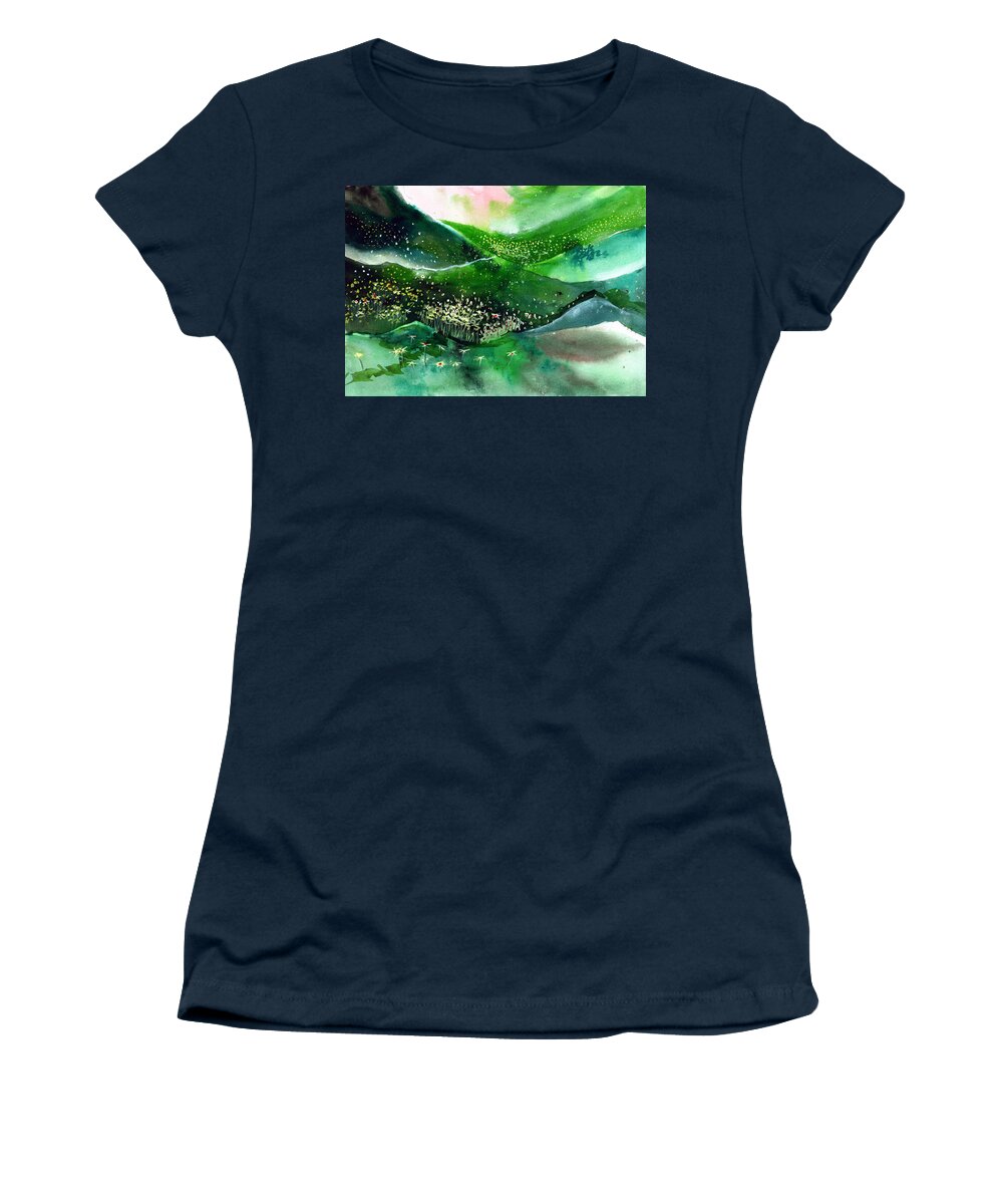 Bloom Women's T-Shirt featuring the painting Valley of flowers by Anil Nene