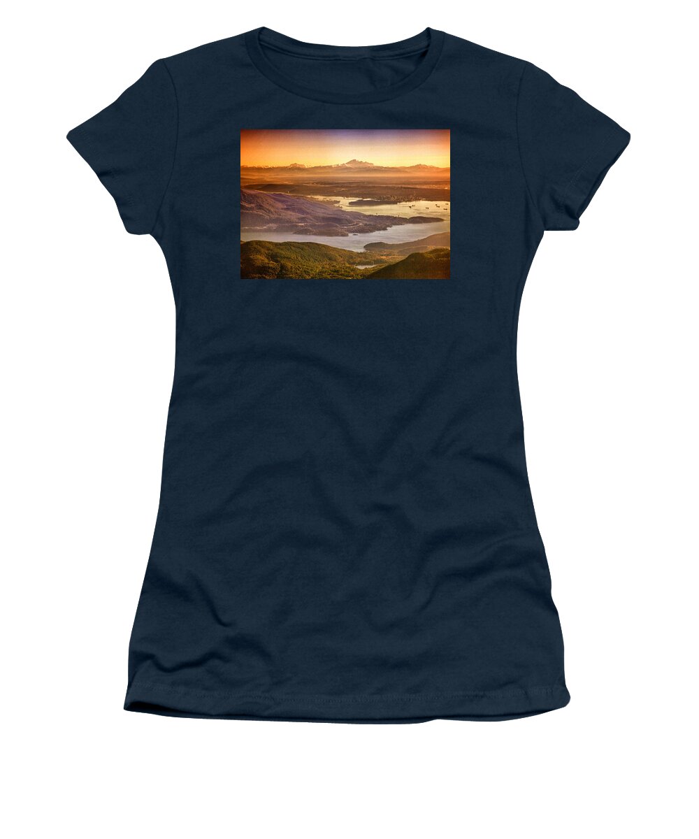 Scenery Women's T-Shirt featuring the photograph Vancouver and Mt Baker aerial view by Eti Reid