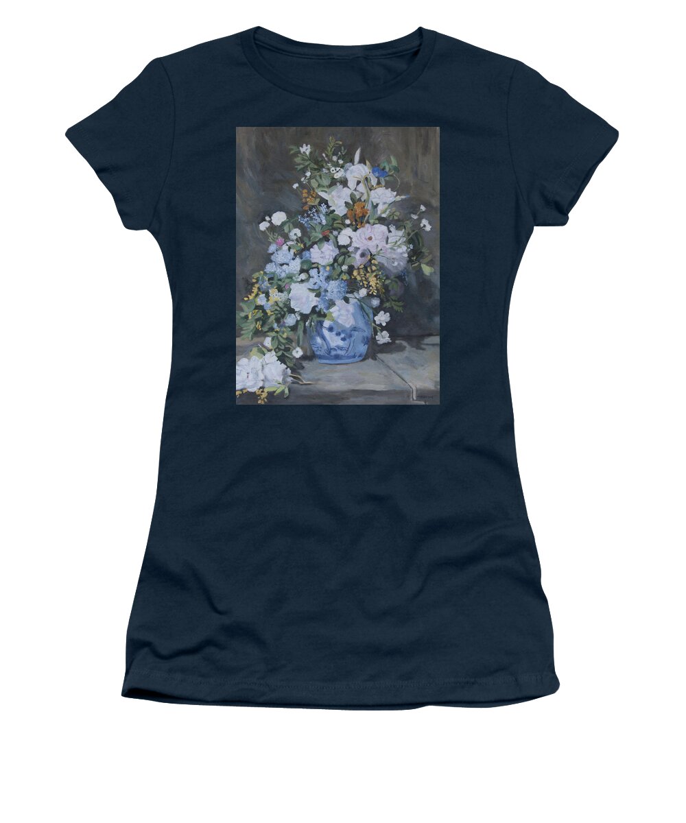 Renoir Women's T-Shirt featuring the painting Vase of Flowers - reproduction by Masami Iida