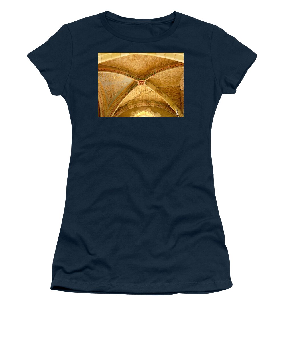 Collegiate Church Of Saint Sylvain Women's T-Shirt featuring the photograph Vaulted Ceiling in Collegiate Church of Saint Sylvain Levroux France by Randi Kuhne