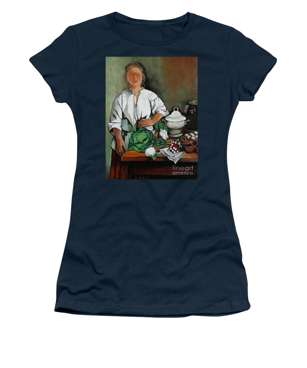 Art Print Women's T-Shirt featuring the painting Vegetable Lady Wall Art by William Cain