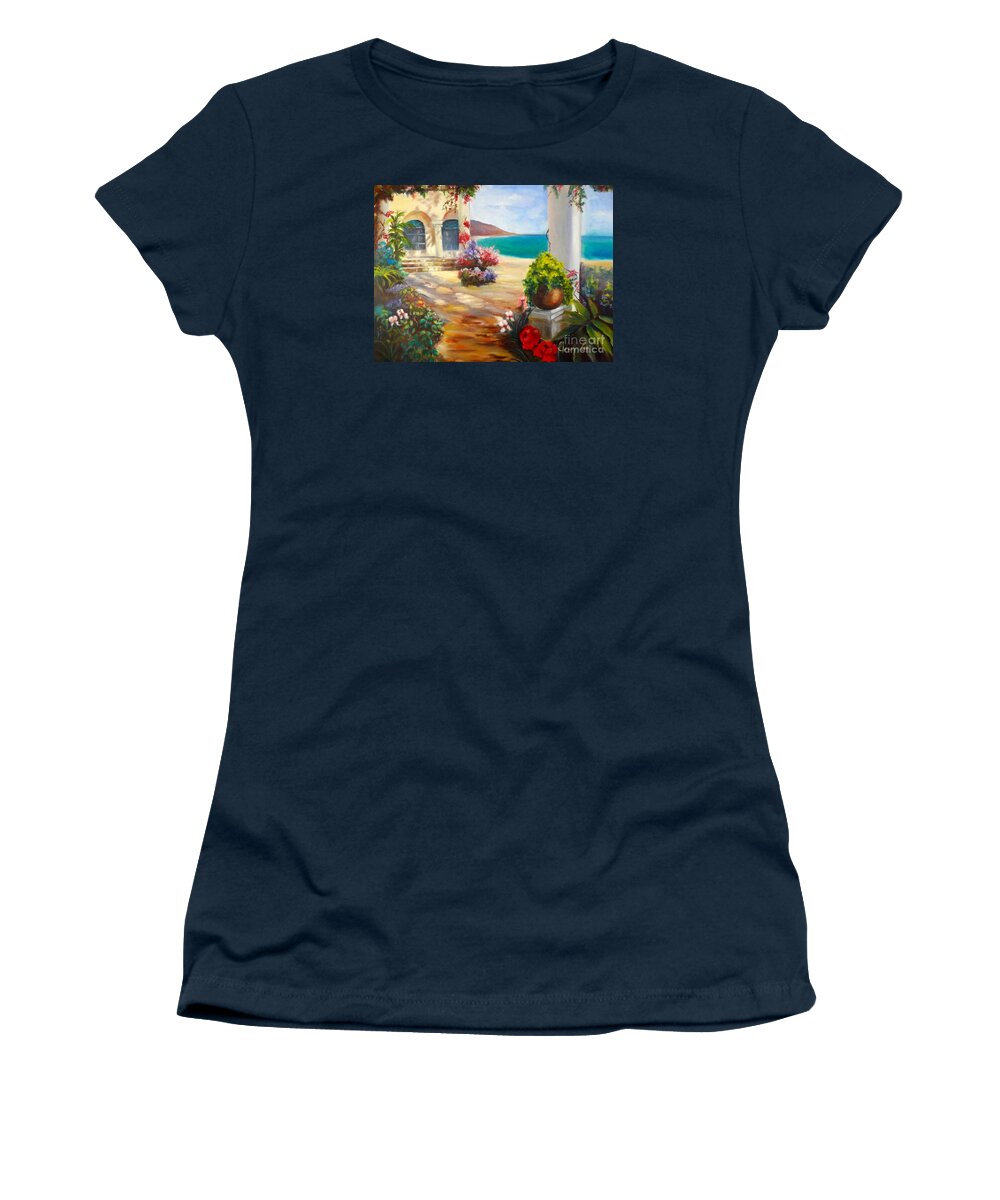 Seaside Villa Canvas Print Women's T-Shirt featuring the painting Venice Villa by Jenny Lee