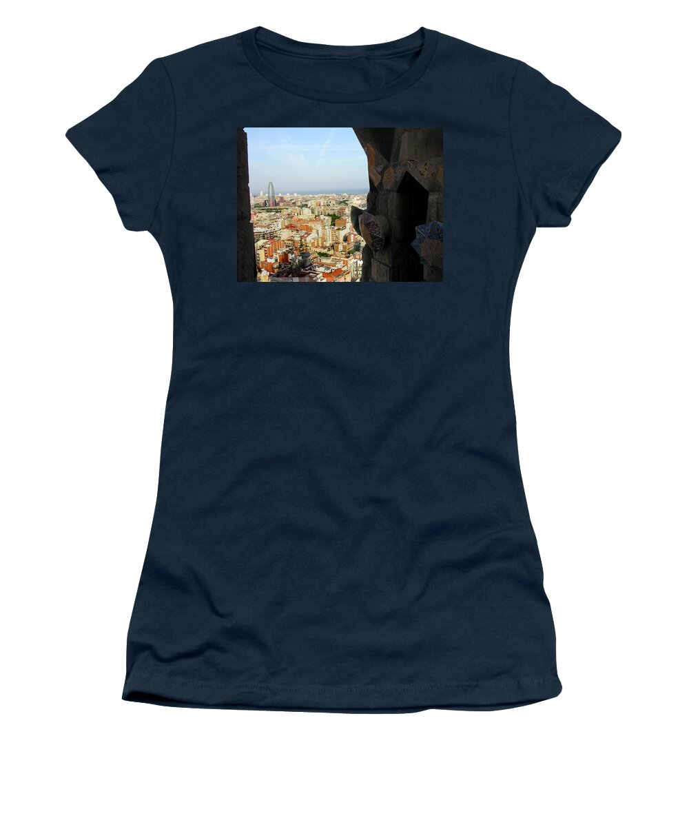 Barcelona Women's T-Shirt featuring the photograph View of Barcelona from Sagrada Familia by Jacqueline M Lewis