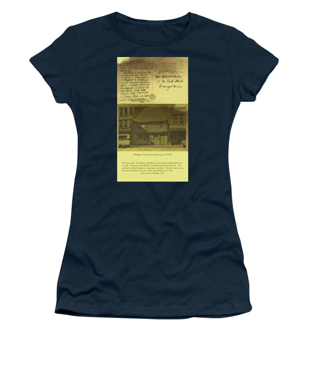 Images Women's T-Shirt featuring the painting Vintage Postcard January 6 1952 by Diane Strain