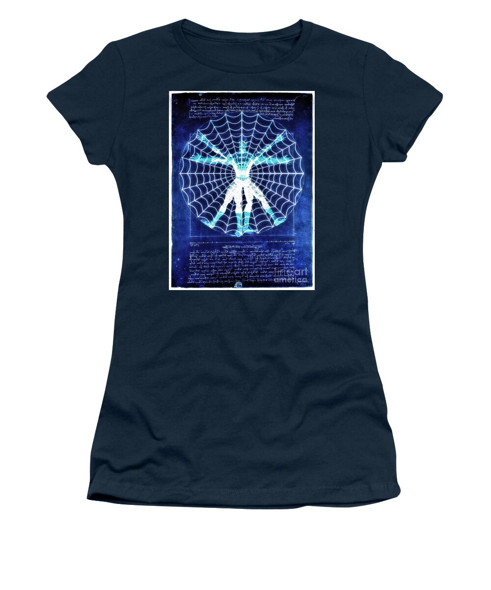 Spider-man Women's T-Shirt featuring the digital art Vitruvian Spiderman white in the sky by HELGE Art Gallery
