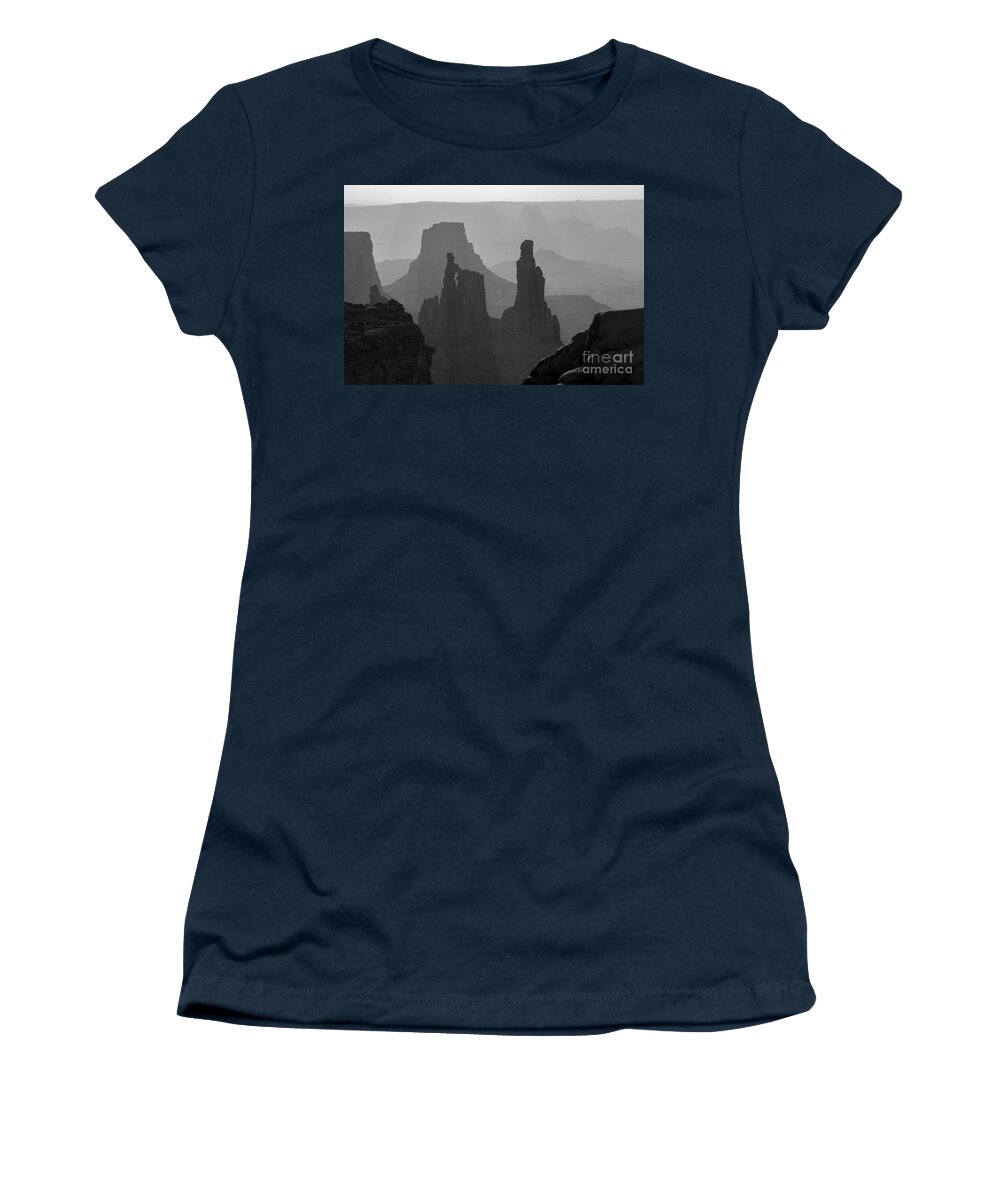 Canyonlands National Park Women's T-Shirt featuring the photograph Washer Woman Arch in Monochrome by Dan Hartford