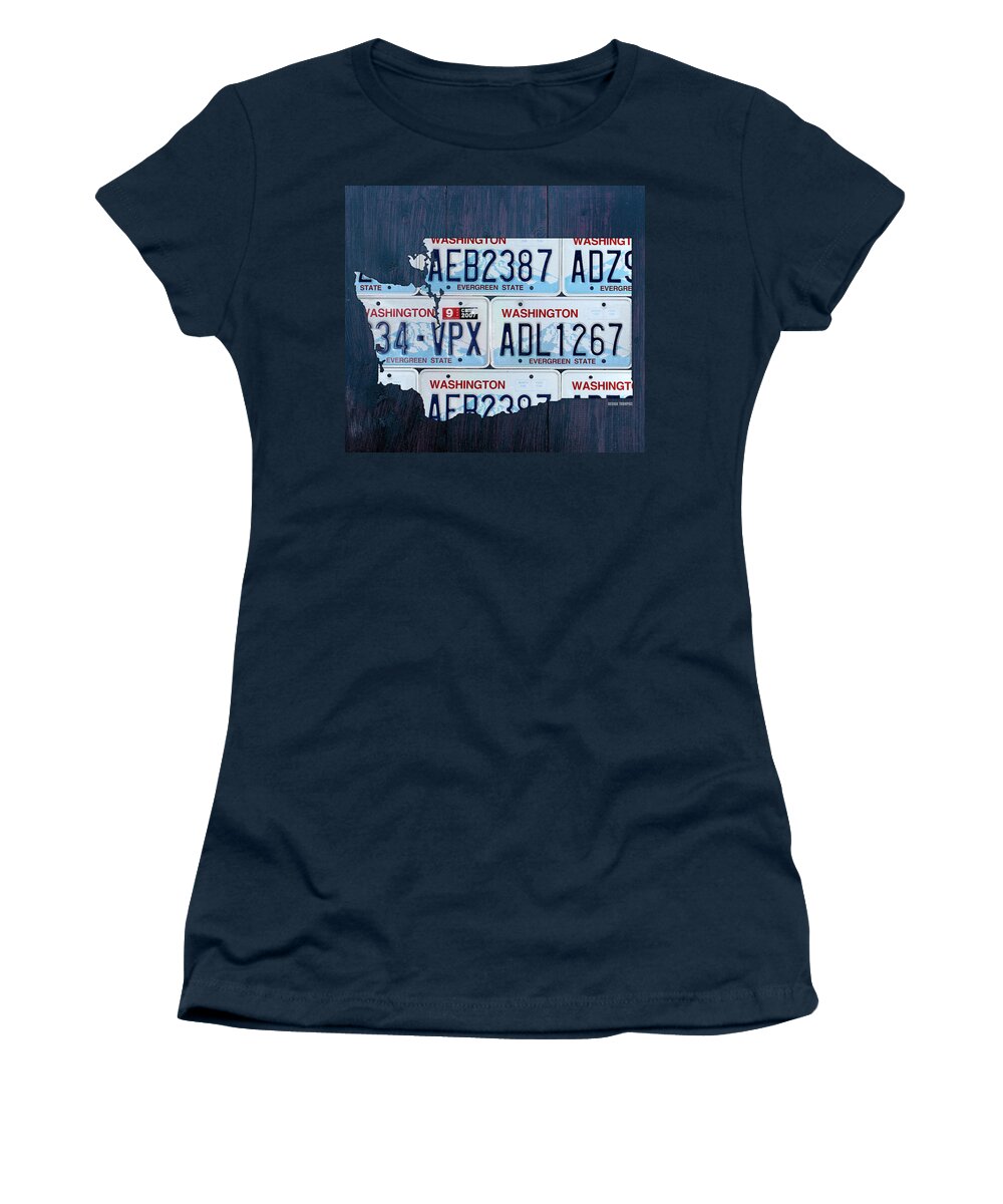 Washington Women's T-Shirt featuring the mixed media Washington State License Plate Map Art by Design Turnpike