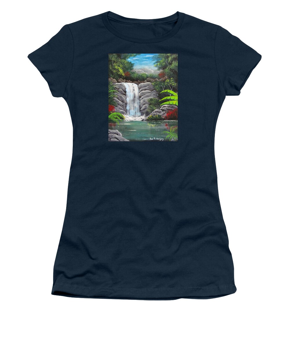 Waterfall Women's T-Shirt featuring the painting Waterfall Fantasy by Luis F Rodriguez