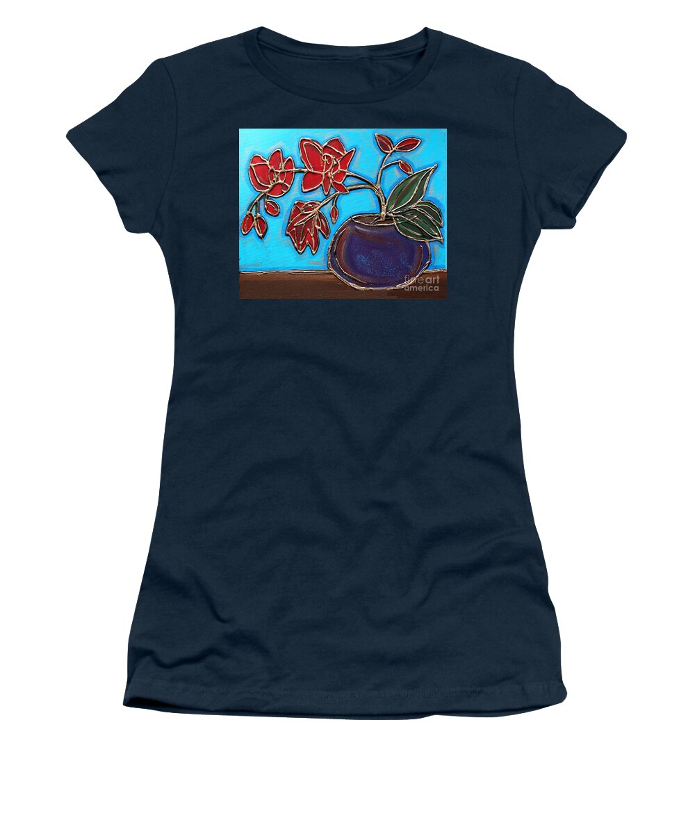 Plant Women's T-Shirt featuring the painting Whimsy Red Orchid by Cynthia Snyder