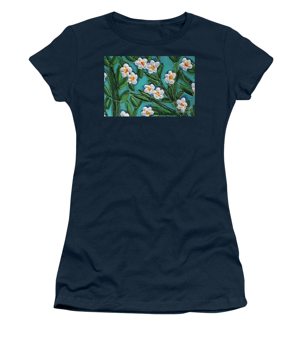 White Women's T-Shirt featuring the painting White Blooms 2 by Cynthia Snyder