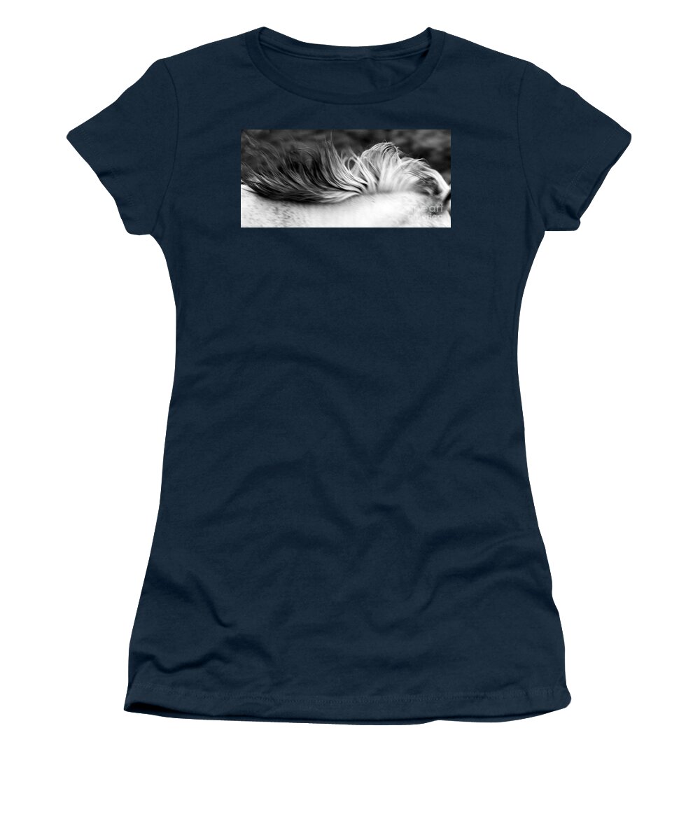 Rtf Ranch Women's T-Shirt featuring the photograph White Mare Mane Number One Close Up Panoramic Black and White by Heather Kirk