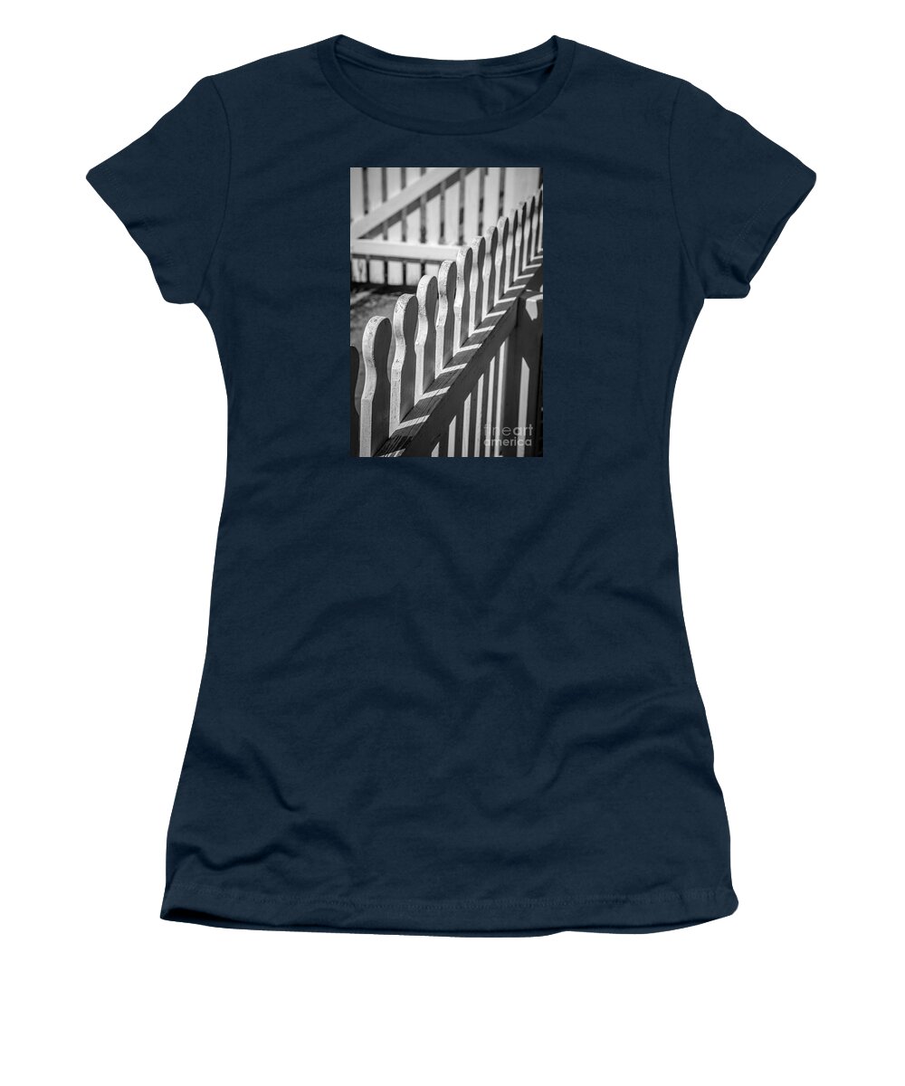 Black Women's T-Shirt featuring the photograph White Picket Fence Portsmouth by Edward Fielding