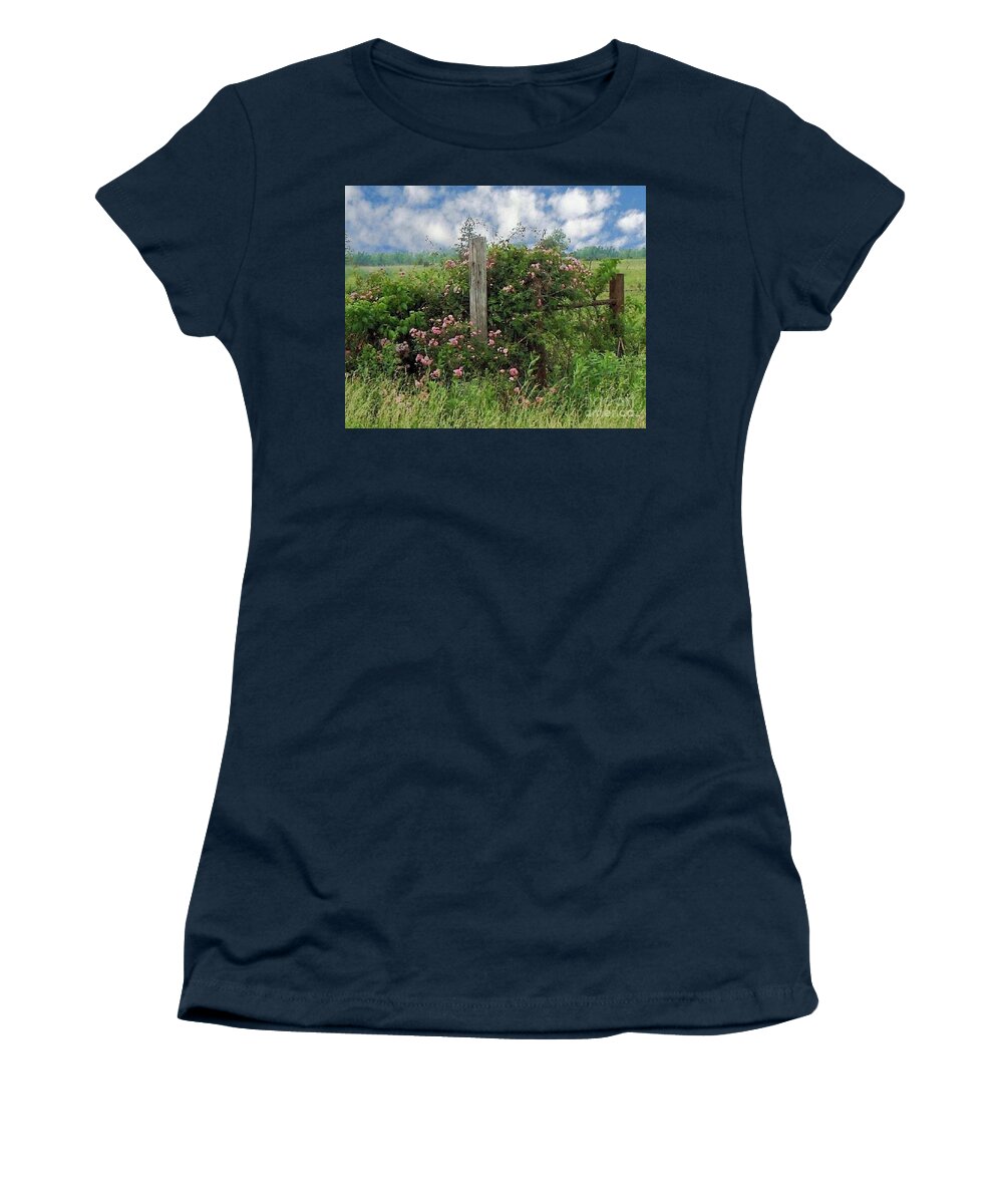 Floral Women's T-Shirt featuring the photograph Wild Pink Roses by Janette Boyd