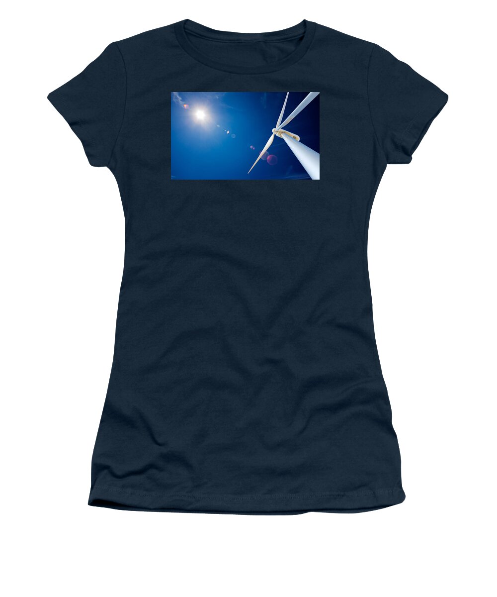 Wind Women's T-Shirt featuring the photograph Wind Turbine and sun by Johan Swanepoel