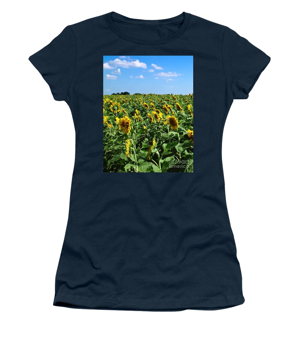 Sunflower Women's T-Shirt featuring the photograph Windblown Sunflowers by Robert Frederick