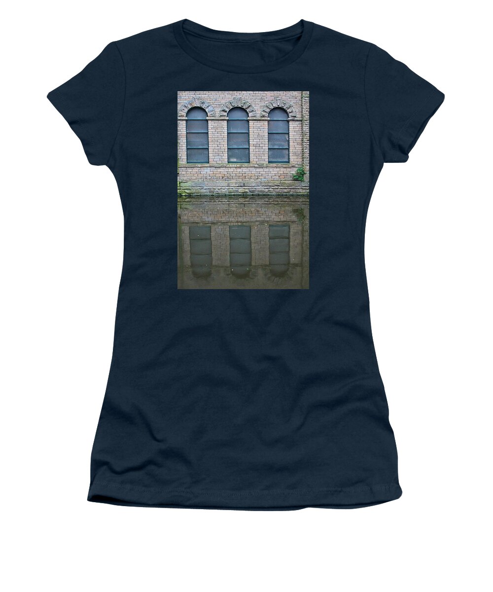 Canon Women's T-Shirt featuring the photograph Windows Reflected in Water by Jeremy Hayden