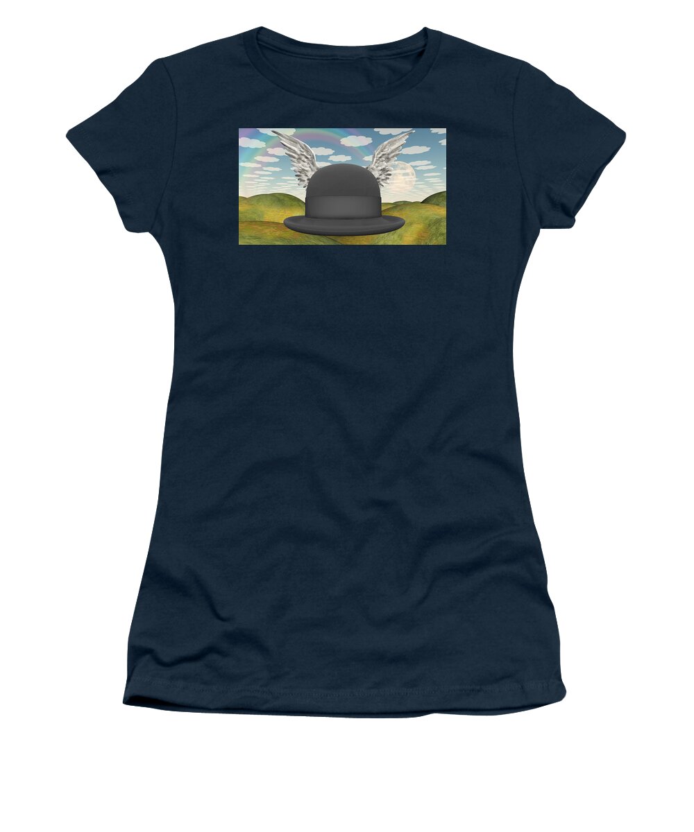 Freedom Women's T-Shirt featuring the digital art Winged Hat in surreal landscape by Bruce Rolff