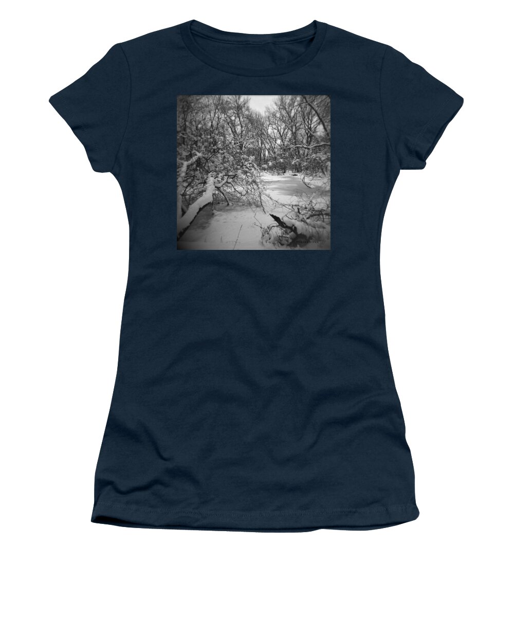 Film Women's T-Shirt featuring the photograph Winter Forest Series 3 black and white version by Verana Stark