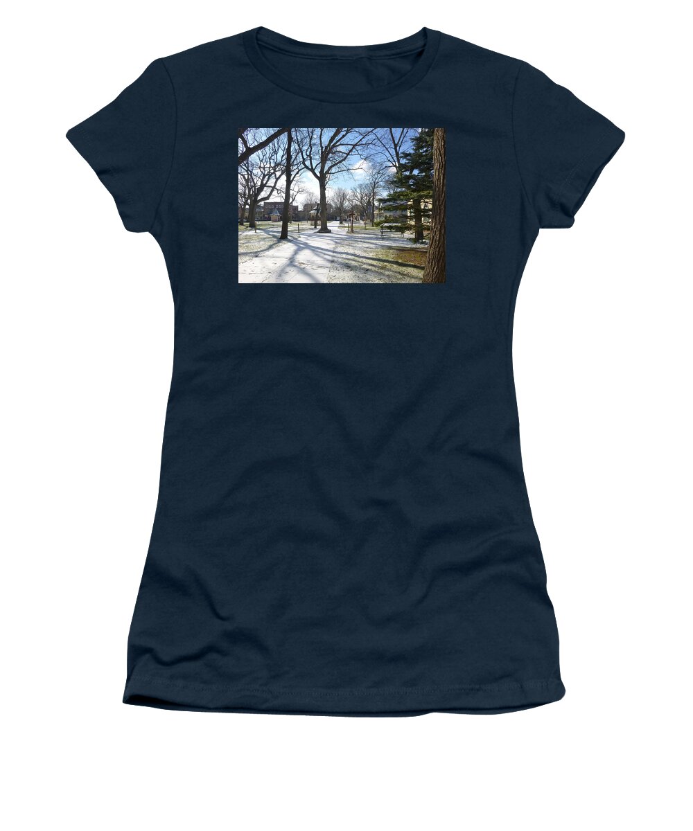 Ocean Grove Women's T-Shirt featuring the photograph Winter Tree Shadows by Ellen Paull