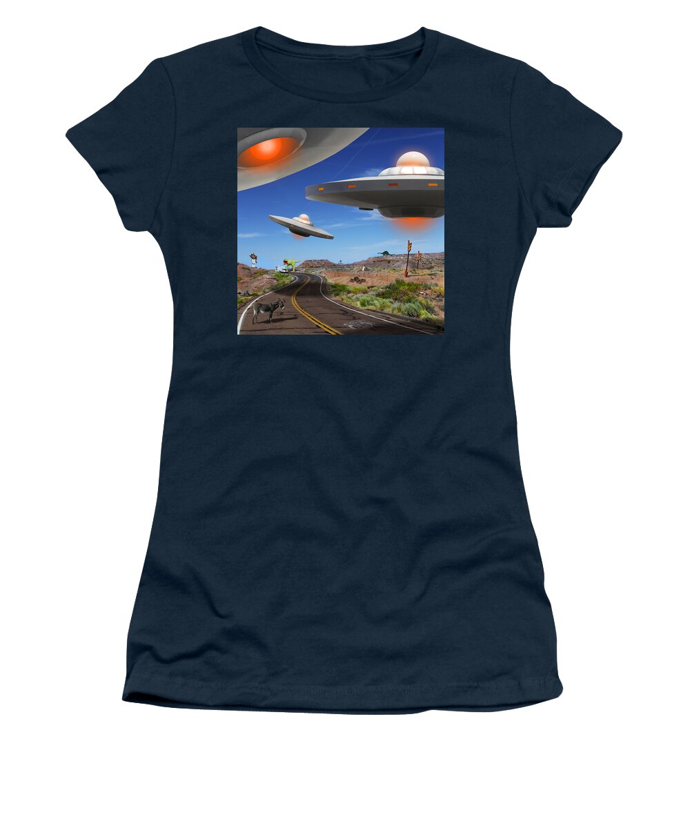 Surrealism Women's T-Shirt featuring the photograph You Never Know What You will See On Route 66 2 by Mike McGlothlen