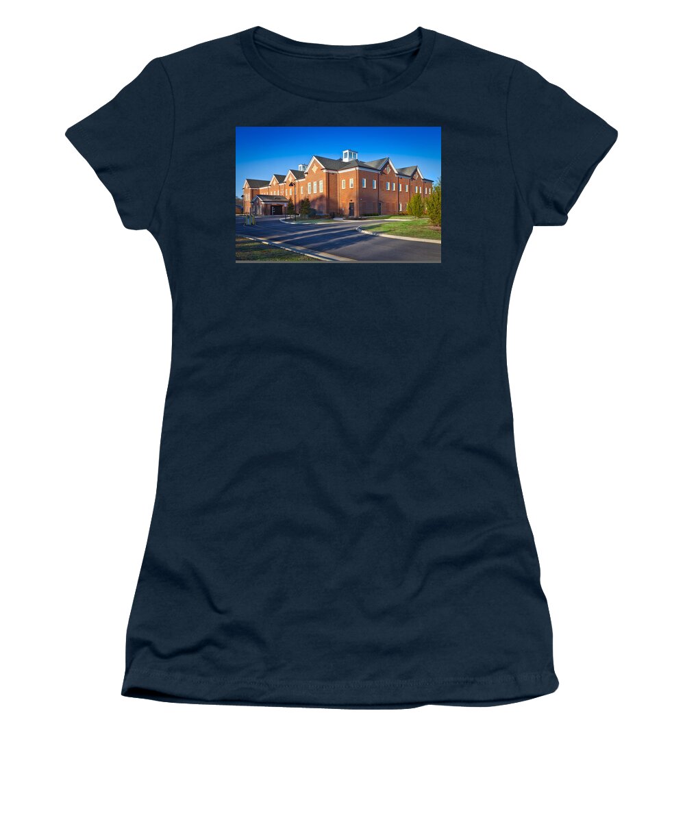 Young-laine Courts Building Women's T-Shirt featuring the photograph Young-Laine Courts Building by Melinda Fawver