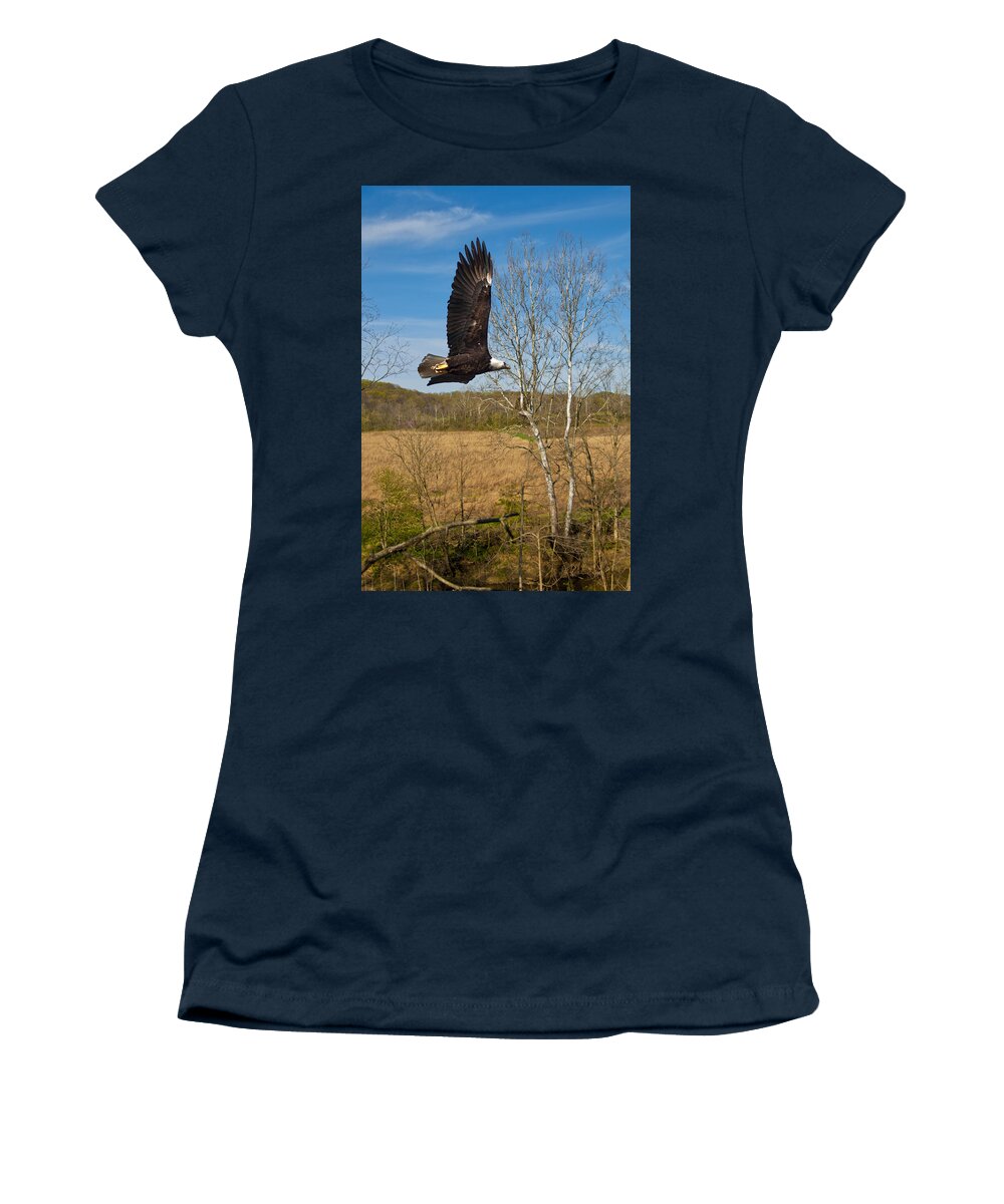 Eagle Nest Environment Women's T-Shirt featuring the photograph Eagle circleing her nest by Randall Branham