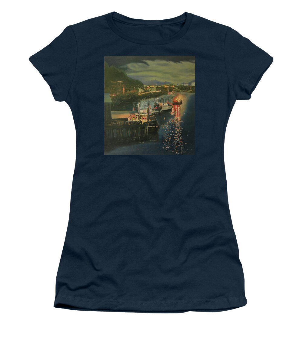 Juneau Alaska Women's T-Shirt featuring the painting An Evening in Juneau Alaska by Thu Nguyen