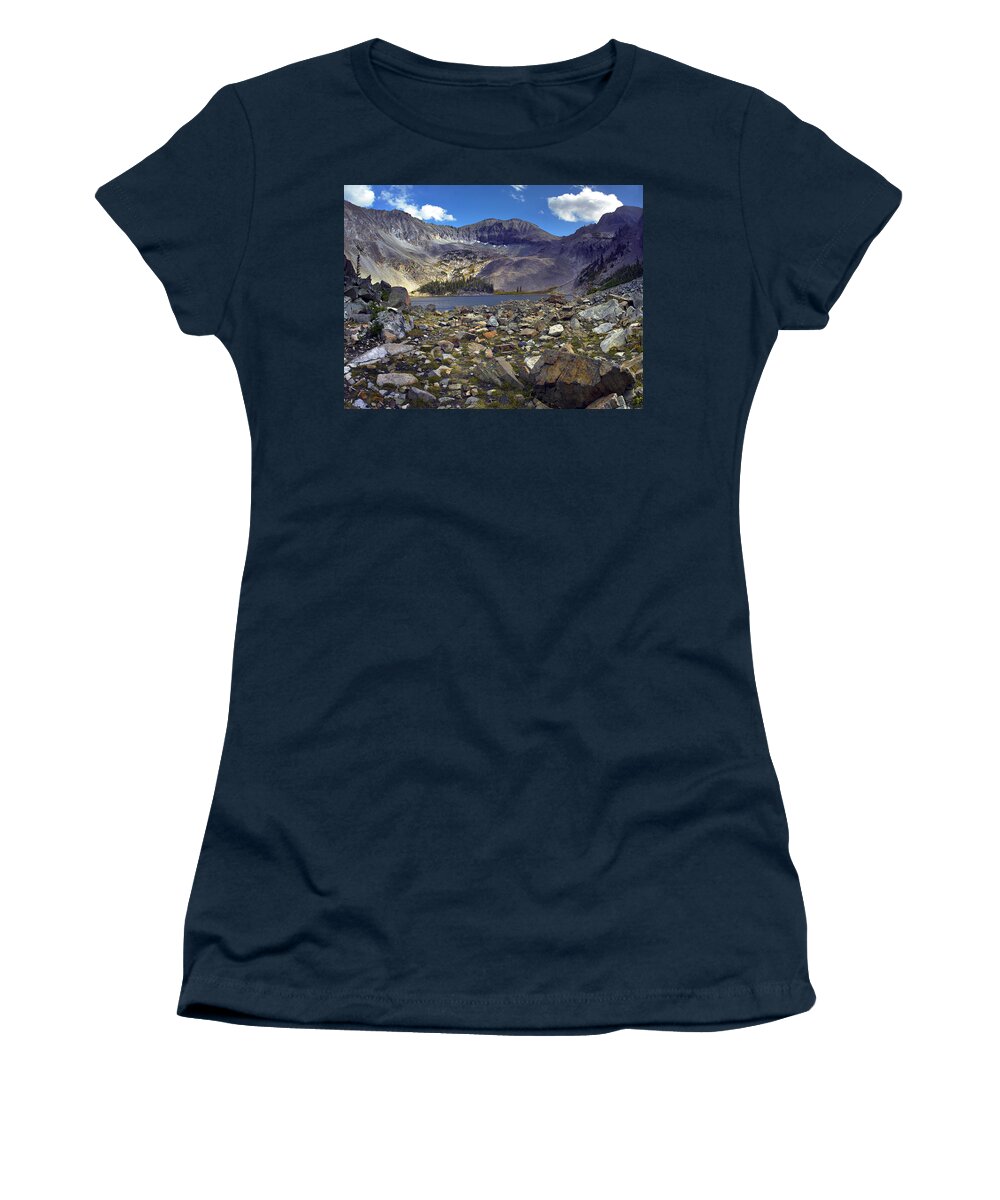 00175152 Women's T-Shirt featuring the photograph Nokhu Crags Hornfel Layers Carved #1 by Tim Fitzharris