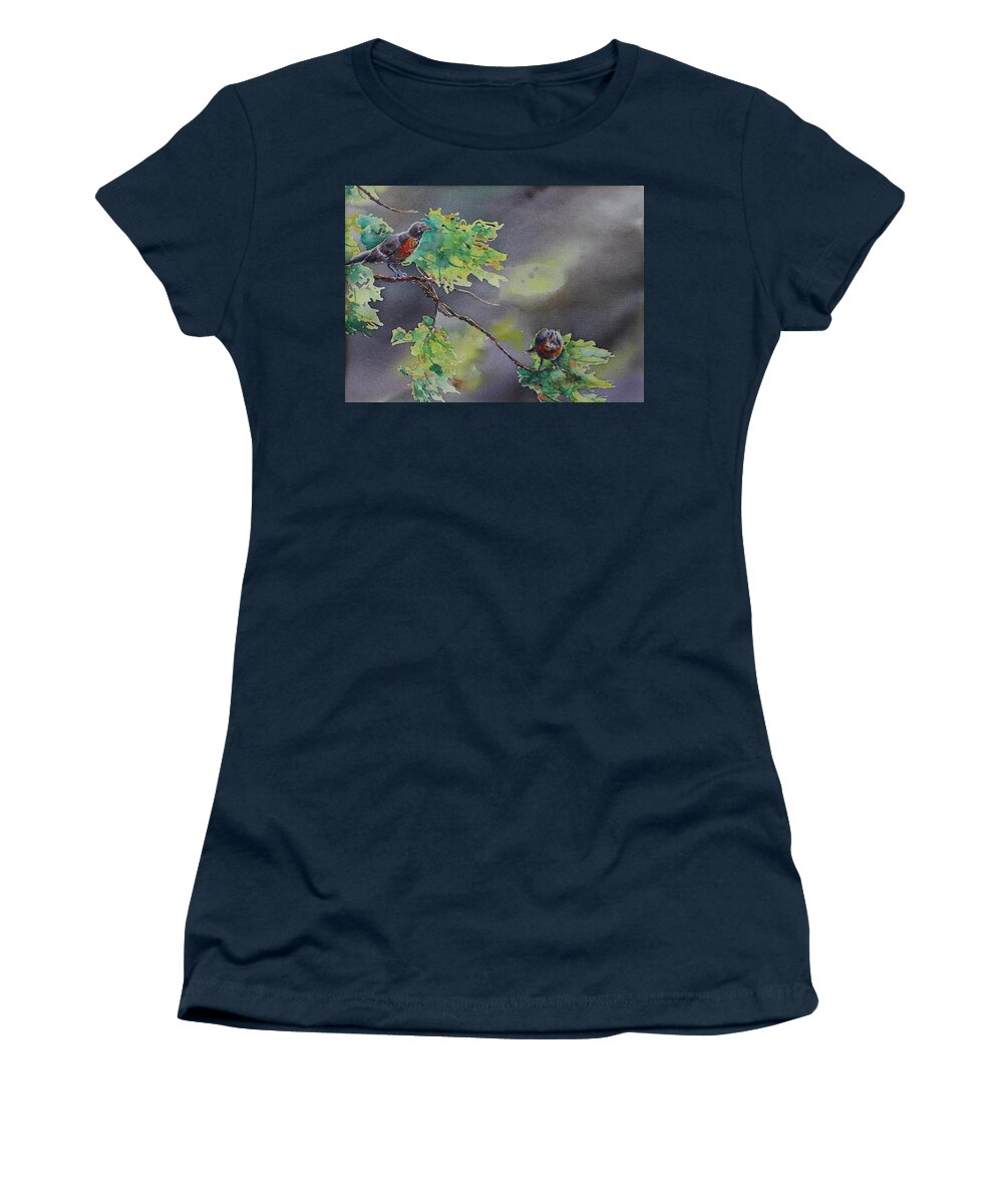 Robin Women's T-Shirt featuring the painting Ready for Take Off by Ruth Kamenev