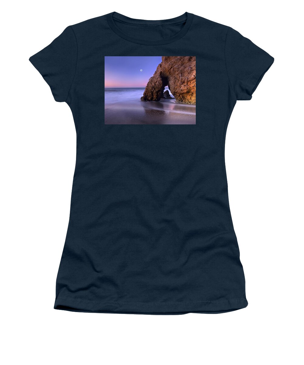 00175769 Women's T-Shirt featuring the photograph Sea Arch And Full Moon Over El Matador #1 by Tim Fitzharris