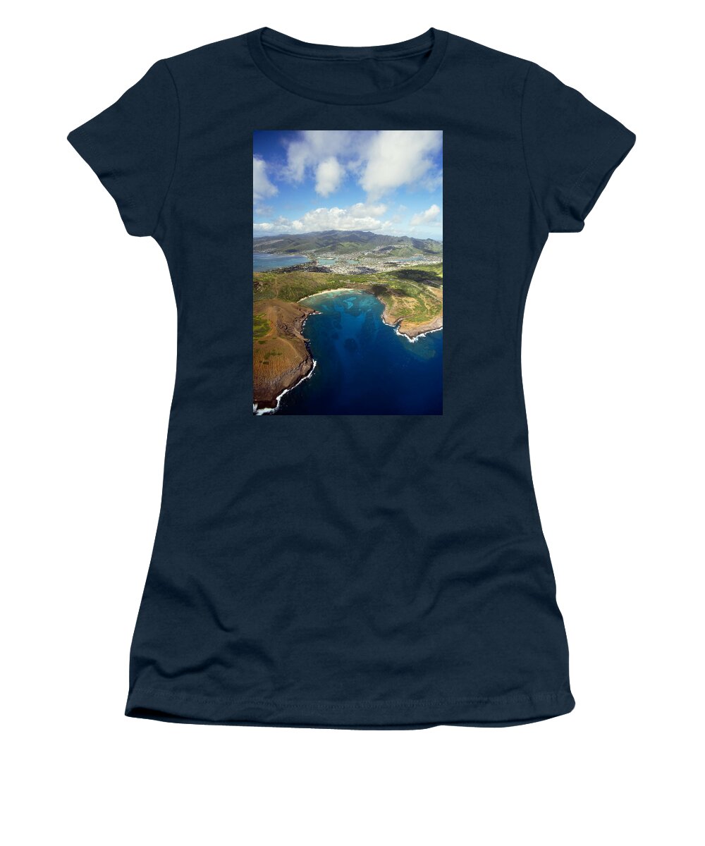 Above Women's T-Shirt featuring the photograph Aerial of Hanauma Bay by Ron Dahlquist - Printscapes